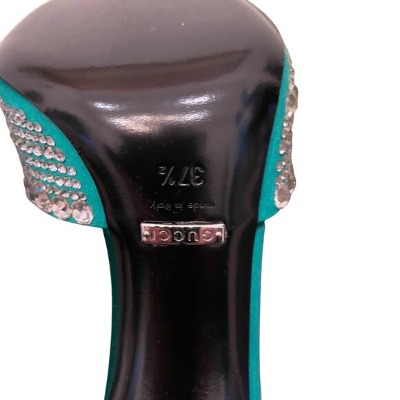 GUCCI Women's Satin High Heel Sandals with Crystals Size 37.5 US 7.5 Green New - Picture 6 of 16